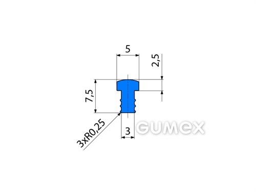 "T" Silikonprofil, 7,5x5/3mm, 60°ShA, ISO 3302-1 E2, -60°/+180°C, blau (RAL 5015), 